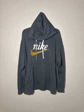 Nike NSW Sportswear Heritage Pullover Hoodie - Charcoal Gray and Gold - size XL